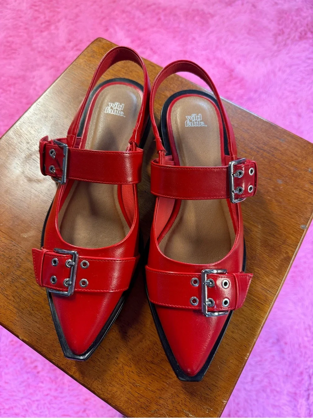 wild fable Red Pointed Slingback Buckle Flats with Double Straps - Picture 1 of 3